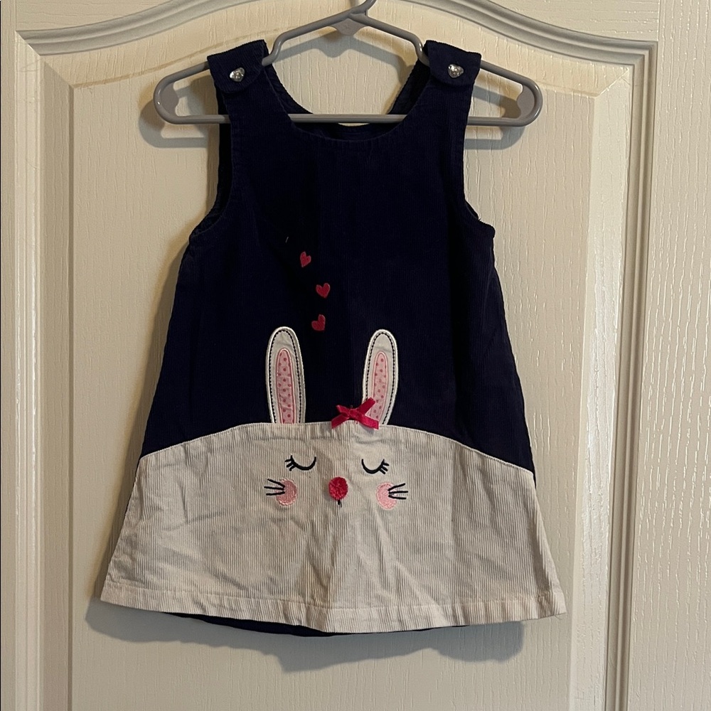 Nannette Baby Navy and White Bunny Embroidered Corduroy Jumper Dress 18M NWOT
